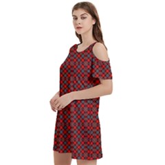 Red Diagonal Plaids Women s Cold Shoulder Round Neck Mini Dress by ConteMonfrey