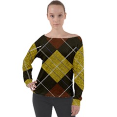 Yellow Plaid Off Shoulder Long Sleeve Velour Top by ConteMonfrey