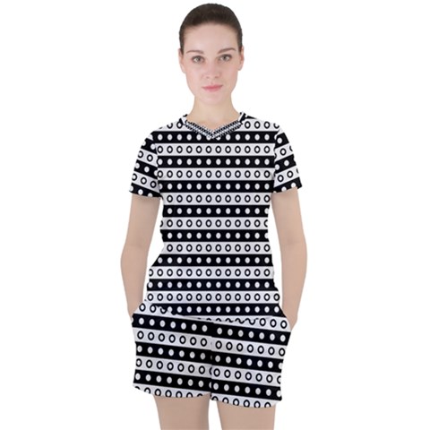 Black And White Circles Pattern Women s T-shirt And Shorts Set by ytdream