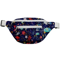 Festive Floral Pattern Christmas Blue Floral Flower Foliage Leaves Pattern Red Snow Winter Fanny Pack by Maspions