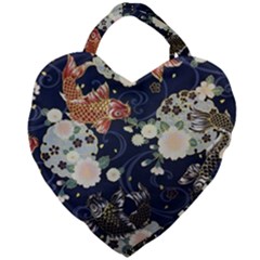 Japanese Wave Koi Illustration Pattern Giant Heart Shaped Tote by Ndabl3x