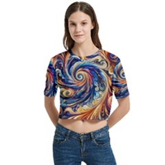 Colorful Motion Abstract Art Women s Round Neck Short Sleeve Crop Top by ExtraAwesomeSauce