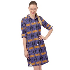 Bitcoin Logo Pattern Long Sleeve Mini Shirt Dress by ExtraAwesomeSauce