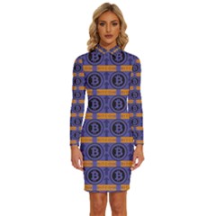 Bitcoin Logo Pattern Long Sleeve Shirt Collar Bodycon Dress by ExtraAwesomeSauce