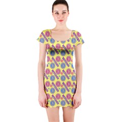 Colorful Bitcoin Pattern Short Sleeve Bodycon Dress by ExtraAwesomeSauce