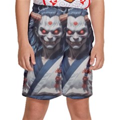 Demon Samurai Kids  Basketball Shorts by AwesomeSauce