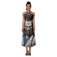 Demon Samurai Sleeveless Cross Front Cocktail Midi Chiffon Dress by AwesomeSauce