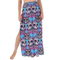 Colorful Sugar Skull Cat Pattern Maxi Chiffon Tie-up Sarong by ExtraAwesomeSauce