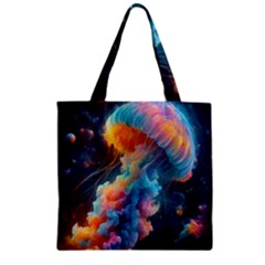 Cosmic Jellyfish Artwork Zipper Grocery Tote Bag by ExtraAwesomeSauce