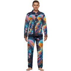 Cosmic Jellyfish Artwork Men s Long Sleeve Velvet Pocket Pajamas Set by ExtraAwesomeSauce