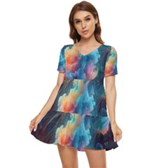 Cosmic Jellyfish Artwork Tiered Short Sleeve Babydoll Dress by ExtraAwesomeSauce