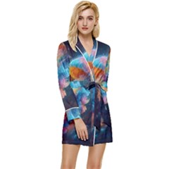 Cosmic Jellyfish Artwork Long Sleeve Satin Robe by ExtraAwesomeSauce