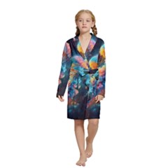 Cosmic Jellyfish Artwork Kids  Long Sleeve Velvet Lounge Robe by ExtraAwesomeSauce