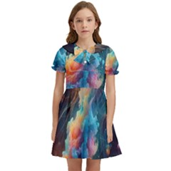 Cosmic Jellyfish Artwork Kids  Bow Tie Puff Sleeve Dress by ExtraAwesomeSauce