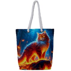 Enchanted Fire Feline Full Print Rope Handle Tote (small) by ExtraAwesomeSauce