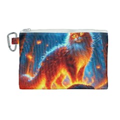 Enchanted Fire Feline Canvas Cosmetic Bag (large) by ExtraAwesomeSauce