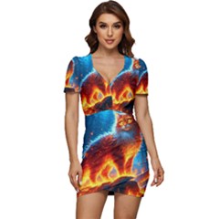 Enchanted Fire Feline Low Cut Cap Sleeve Mini Dress by ExtraAwesomeSauce
