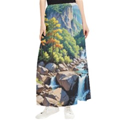 Serene Mountain Waterfall Landscape Maxi Chiffon Skirt by ExtraGoodSauce