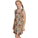 Leaves Pattern Teal Seamless Fall Kids  Sleeveless Tiered Mini Dress View2