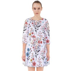 Flowers Design Floral Smock Dress by Posterlux