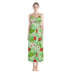 Strawberries Pattern Seamless Button Up Chiffon Maxi Dress by Posterlux