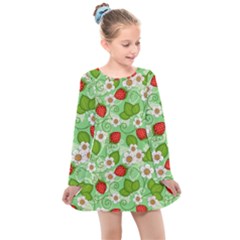 Strawberries Pattern Seamless Kids  Long Sleeve Dress by Posterlux