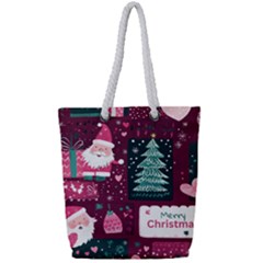 Christmas Santa Claus Full Print Rope Handle Tote (small) by Posterlux