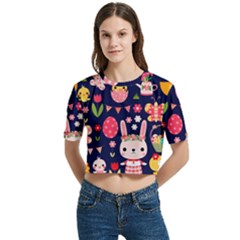 Bunny - Easter Pattern Women s Round Neck Short Sleeve Crop Top by kyorashop23