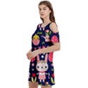 Bunny - Easter Pattern Women s Cold Shoulder Round Neck Mini Dress View2