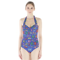 Grateful Dead Dancing Bears Pattern Halter Swimsuit by Salmanaz77