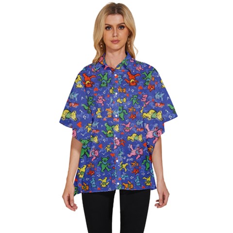 Grateful Dead Dancing Bears Pattern Women s Batwing Button Up Shirt by Salmanaz77