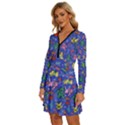 Grateful Dead Dancing Bears Pattern Long Sleeve Deep V Mini Dress  View2