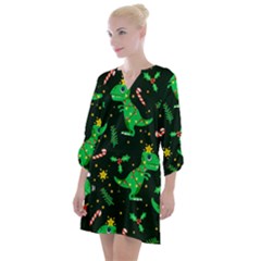 Christmas Funny Pattern Dinosaurs Open Neck Shift Dress by Ket1n9