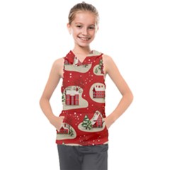 Christmas New Year Seamless Pattern Kids  Sleeveless Hoodie by Ket1n9