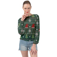 Beautiful Knitted Christmas Pattern Banded Bottom Chiffon Top by Ket1n9