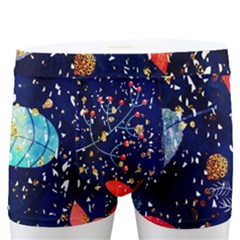 Festive Floral Pattern Christmas Blue Floral Flower Foliage Leaves Pattern Red Snow Winter Men s Boxer Briefs by Maspions