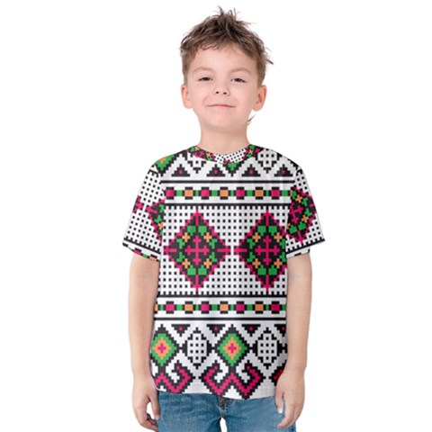 Ukrainian Folk Seamless Pattern Ethnic Ornament Border Element Traditional Kids  Cotton T-shirt by Grandong