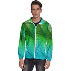 3d Leaves Texture Sheet Blue Green Men s High Neck Windbreaker by Cemarart