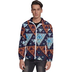 Fractal Triangle Geometric Abstract Pattern Men s High Neck Windbreaker by Cemarart