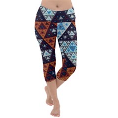 Fractal Triangle Geometric Abstract Pattern Lightweight Velour Capri Yoga Leggings by Cemarart