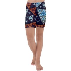 Fractal Triangle Geometric Abstract Pattern Kids  Lightweight Velour Capri Yoga Leggings by Cemarart