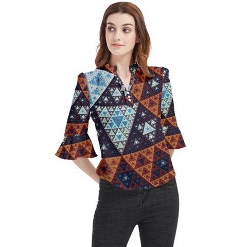 Fractal Triangle Geometric Abstract Pattern Loose Horn Sleeve Chiffon Blouse by Cemarart