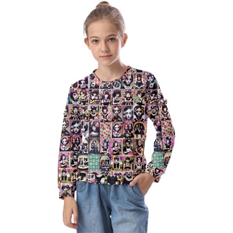 Spanish Gothic Girls Pattern Kids  Long Sleeve T-shirt With Frill  by patterns123