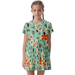 Retro 1960s Flowers Pattern 3 Kids  Asymmetric Collar Dress by violetheavensky