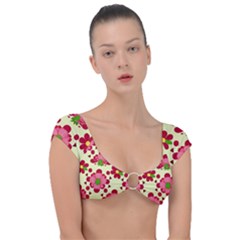 Retro 1960s Flowers Pattern 4 Cap Sleeve Ring Bikini Top by violetheavensky