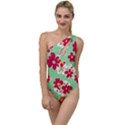 Retro 1960s Flowers Pattern To One Side Swimsuit View1