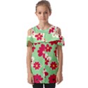 Retro 1960s Flowers Pattern Fold Over Open Sleeve Top View1