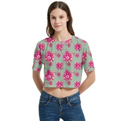 Retro 1880s Flowers Pattern 11 Women s Round Neck Short Sleeve Crop Top by violetheavensky