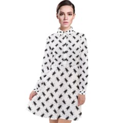 Fly Phot Motif Seamless Black And White Pattern Long Sleeve Chiffon Shirt Dress by dflcprintsclothing