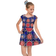 Retro Geometric Shapes And Flowers 3 Kids  Cap Sleeve Dress by violetheavensky